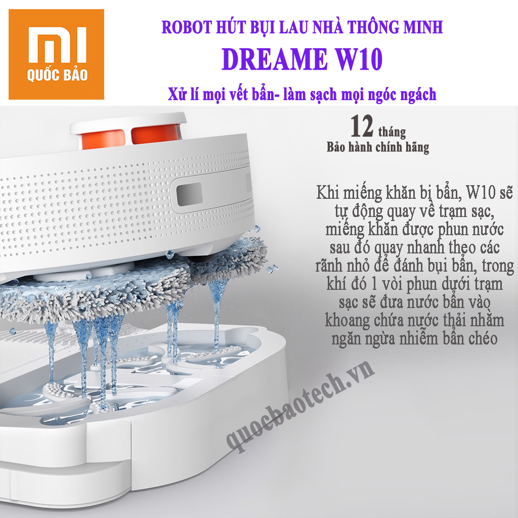 ROBOT HÚT BỤI LAU NHÀ TỰ LÀM SẠCH SÀN XIAOMI DREAME W10- BẢO HÀNH 1 NĂM CHÍNH HÃNG